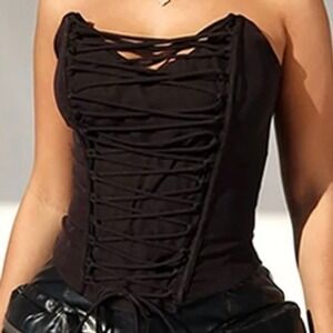 Black Corset Top W-Sm Lingerie Bustier Goth Y2K Clubwear Sexy Risque Baddie Edgy